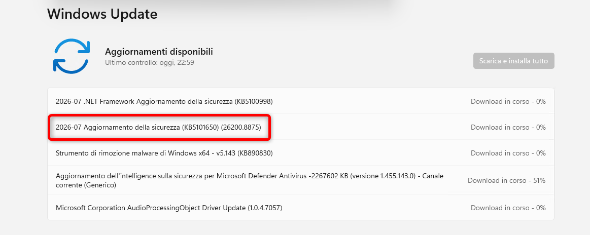 Download ed installazione KB5101650per Windows 11 25H2 e 24H2