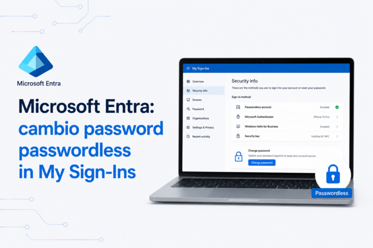 Microsoft Entra: cambio password passwordless in My Sign-Ins - MC1437671
