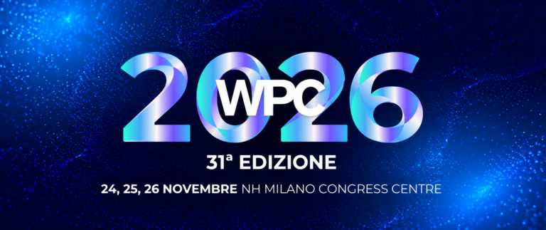 Banner ufficiale WPC 2026, 31ª edizione, in programma dal 24 al 26 novembre presso l’NH Milano Congress Centre. Logo WPC 2026 su sfondo blu con effetti luminosi.