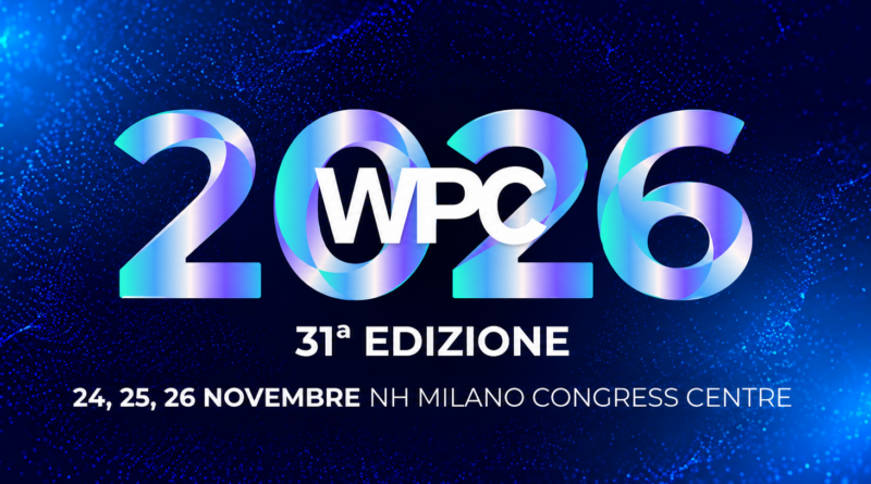 Banner ufficiale WPC 2026, 31ª edizione, in programma dal 24 al 26 novembre presso l’NH Milano Congress Centre. Logo WPC 2026 su sfondo blu con effetti luminosi.