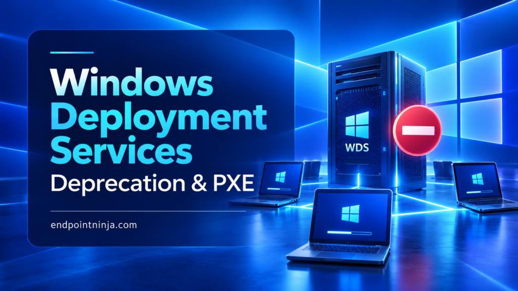 Illustrazione della deprecazione di Windows Deployment Services con un server collegato tramite PXE a più dispositivi Windows
