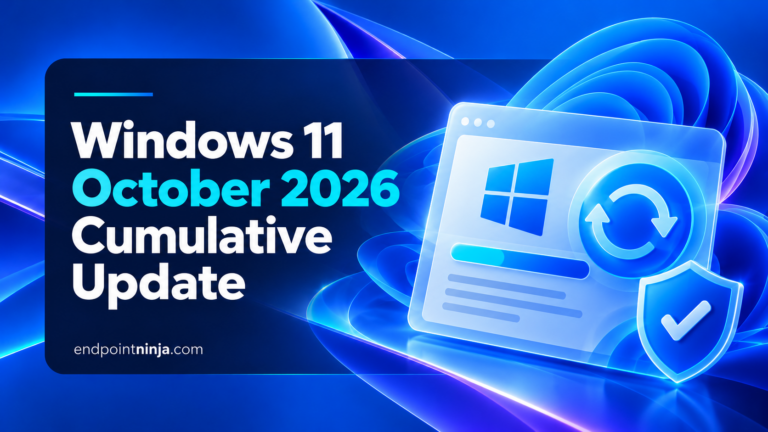 Windows 11 October 2026 Cumulative Update with Windows Update interface, installation progress, and security shield.