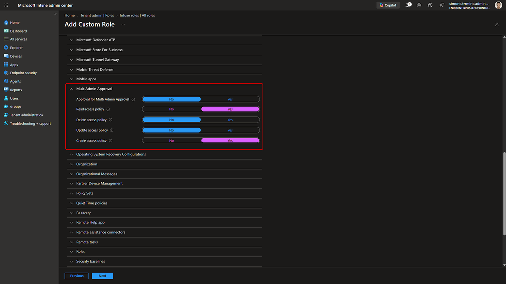 Microsoft Intune admin center: creazione del ruolo personalizzato MAA - Access Policy Manager - LAB.