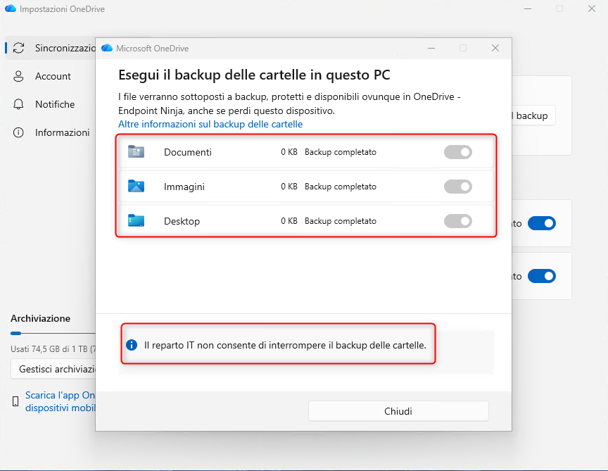 Verifica sul dispositivo Windows delle cartelle note dopo il reindirizzamento verso OneDrive aziendale.