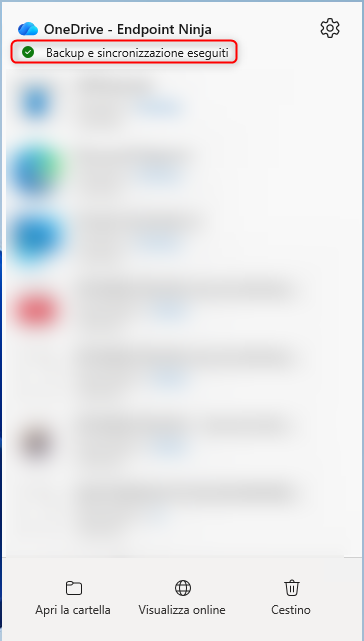 Interfaccia del client OneDrive utilizzata per controllare lo stato di sincronizzazione dei file.