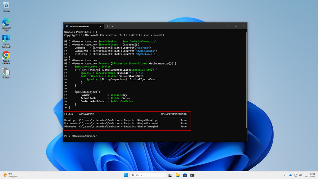 Ulteriore controllo sul dispositivo dei percorsi delle cartelle Windows coinvolte in Known Folder Move.