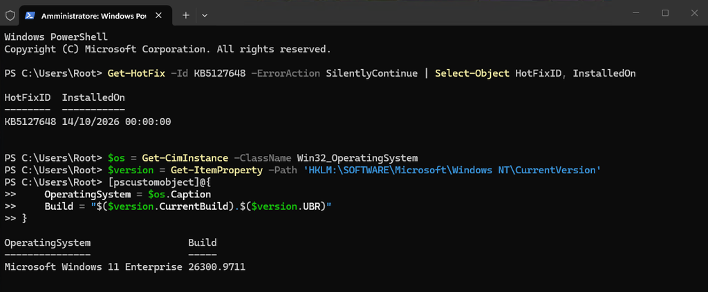 Finestra winver di Windows 11 2H62 che mostra la build 26300.9711 dopo l'aggiornamento di ottobre 2026