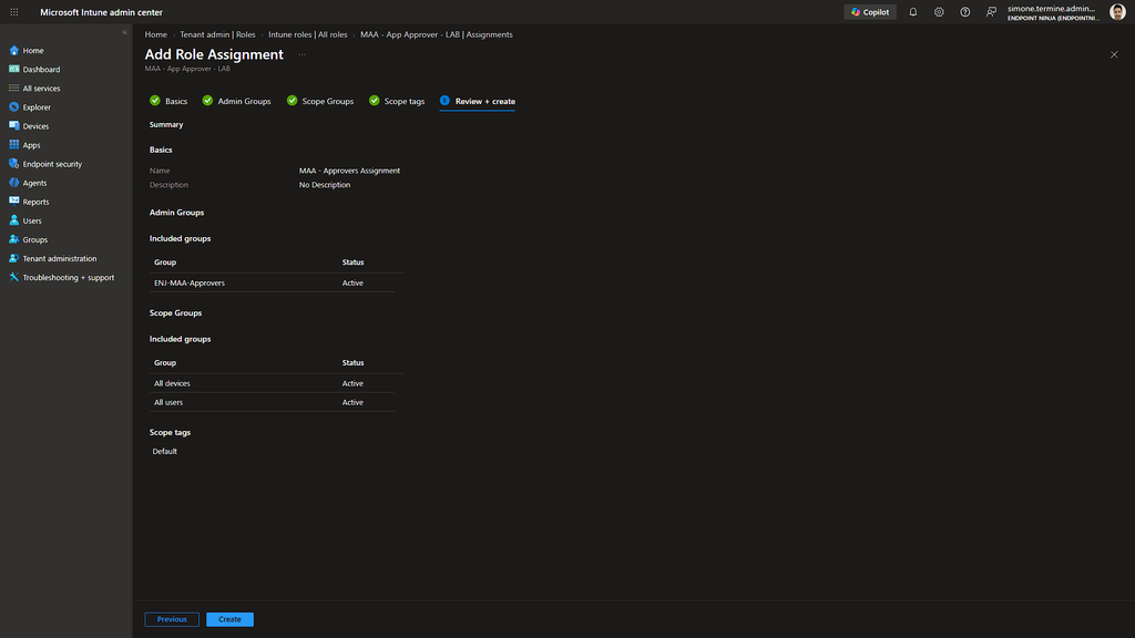 Assegnazione diretta del gruppo di sicurezza Microsoft Entra al ruolo RBAC utilizzato dagli approver di Intune